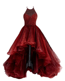 Niulatu with Beaded Bodice Halter High Low Prom Dress,Pageant Dress HZ0113