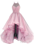 Niulatu with Beaded Bodice Halter High Low Prom Dress,Pageant Dress HZ0113