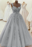 Niulatu Sweetheart Neck Beaded Gray Floral Lace Prom Dress, Grey Floral Lace Formal Dress, Gray Evening Dress HZ0113