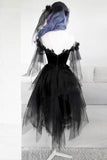 Niulatu ROUND NECK TULLE LACE SHORT PROM DRESS BLACK EVENING DRESS HZ1007