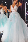 Niulatu v neck tulle lace long prom dress, evening HZ0113