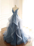 Niulatu long prom dress with spaghetti straps and ruffled floor length skirt HZ0113