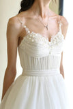 Niulatu A line Spaghetti Straps White Sleeveless Long Prom Dress Formal Evening Dresses HZ1110