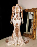 Niulatu Long Mermaid Keyhole Neckline Sequins Formal Prom Dress with HZ1007