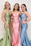 Spaghetti Straps Light Blue Appliques Mermaid Formal HZ0308