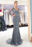 Niulatu Long Mermaid V-neck Tulle Evening Dresses with HZ1007
