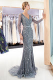 Niulatu Long Mermaid V-neck Tulle Evening Dresses with HZ1007