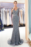 Niulatu Long Mermaid V-neck Tulle Evening Dresses with HZ1007