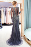 Niulatu Long Sleeves Mermaid V-neck Beaded Tulle Evening HZ1007