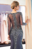 Niulatu Long Sleeves Mermaid V-neck Beaded Tulle Evening HZ1007
