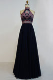 Niulatu Floor Length A-line Embroidered Flowers Black Prom HZ1007