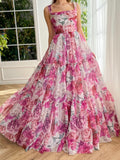 Niulatu Line Floral Pink Long Prom HZ1007