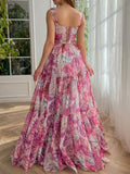 Niulatu Line Floral Pink Long Prom HZ1007