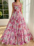 Niulatu Line Floral Pink Long Prom HZ1007