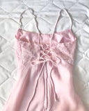 Niulatu A Line Spaghetti Straps 90s Pink Prom Dresses Evening Gowns With Lace HZ1110