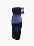 Niulatu Sheath Off The Shoulder Tulle Navy Blue Slit Prom Dresses Evening Dress HZ1110