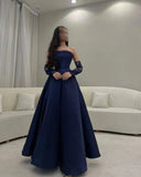 Niulatu Ball Gown Navy Blue Strapless With Long Sleeves Prom Dresses Long Evening Dress HZ1110