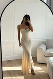 Niulatu Mermaid Spaghetti Straps Ivory Lace Floor Length Prom Dresses Chiffon Evening Dress HZ1110