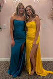 Ruched Teal Blue Satin Mermaid Prom HZ0308