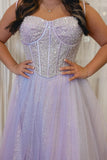 Spaghetti Straps Light Blue Sequin A-line Formal HZ0308