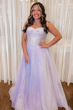 Spaghetti Straps Light Blue Sequin A-line Formal HZ0308