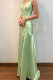 Lime Green Appliques Soft Satin Long Party HZ0308
