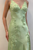 Lime Green Appliques Soft Satin Long Party HZ0308