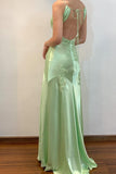 Lime Green Appliques Soft Satin Long Party HZ0308