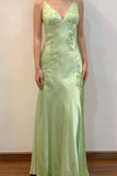 Lime Green Appliques Soft Satin Long Party HZ0308