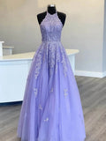 Niulatu A-line Halter Tulle Lace Prom Formal Graduation Evening HZ1007