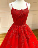 Niulatu A-Line Spaghetti Straps Lace Tulle Open Back Prom HZ1007