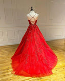 Niulatu A-Line Spaghetti Straps Lace Tulle Open Back Prom HZ1007