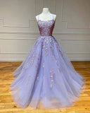 Niulatu A-Line Spaghetti Straps Lace Tulle Open Back Prom HZ1007