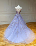 Niulatu A-Line Spaghetti Straps Lace Tulle Open Back Prom HZ1007