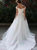 Niulatu A-line Tulle White Prom Dress Off the Shoulder Formal Graduation Evening HZ1007