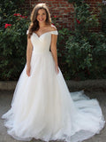 Niulatu A-line Tulle White Prom Dress Off the Shoulder Formal Graduation Evening HZ1007