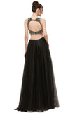 Niulatu A-line Two-piece Tulle Crew Sleeveless Prom Dresses with HZ1007
