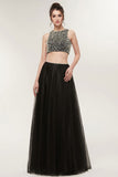 Niulatu A-line Two-piece Tulle Crew Sleeveless Prom Dresses with HZ1007
