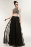Niulatu A-line Two-piece Tulle Crew Sleeveless Prom Dresses with HZ1007
