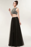 Niulatu A-line Two-piece Tulle Crew Sleeveless Prom Dresses with HZ1007