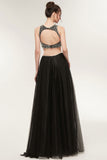 Niulatu A-line Two-piece Tulle Crew Sleeveless Prom Dresses with HZ1007