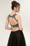 Niulatu A-line Two-piece Tulle Crew Sleeveless Prom Dresses with HZ1007