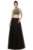 Niulatu A-line Two-piece Tulle Crew Sleeveless Prom Dresses with HZ1007