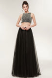 Niulatu A-line Two-piece Tulle Crew Sleeveless Prom Dresses with HZ1007