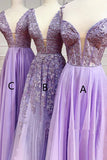 Niulatu A-line V-neck Lace Chiffon Prom Dress Lilac Formal Evening HZ1007