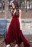 Niulatu A-line V-neck Velvet Backless Formal Prom HZ1007