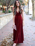 Niulatu A-line V-neck Velvet Backless Formal Prom HZ1007
