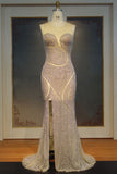 Niulatu Mermaid Illusion Neckline Front Split Sequined Prom HZ1007