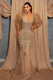 Niulatu Mermaid V-neck Lace Prom Dress with Short Puffy HZ1007
