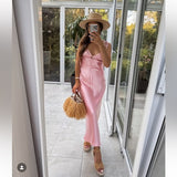 Niulatu Sheath Spaghetti Straps Pink Satin Evening Dress Prom Dresses Long Birthday Outfits HZ1110